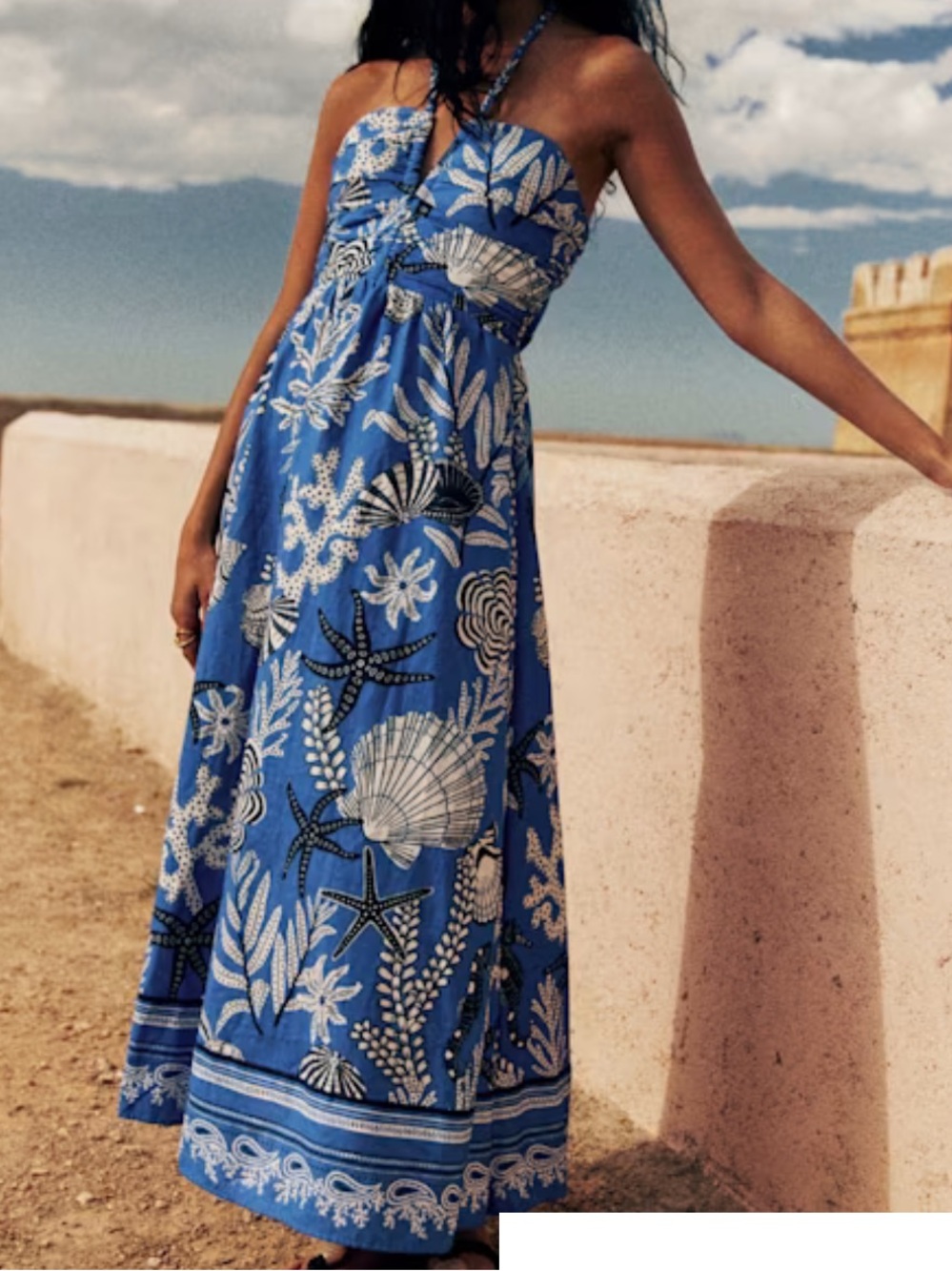 Sézane Azenor Dress Blue Shell Print Women’s Size US 4